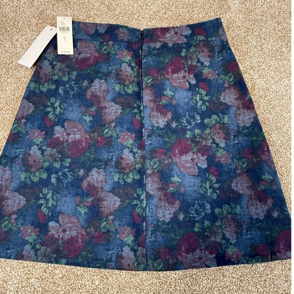 NWT Erin Fetherston Anthropologie Floral Mini Skirt Blue Denim 2 Dark Academia‎
